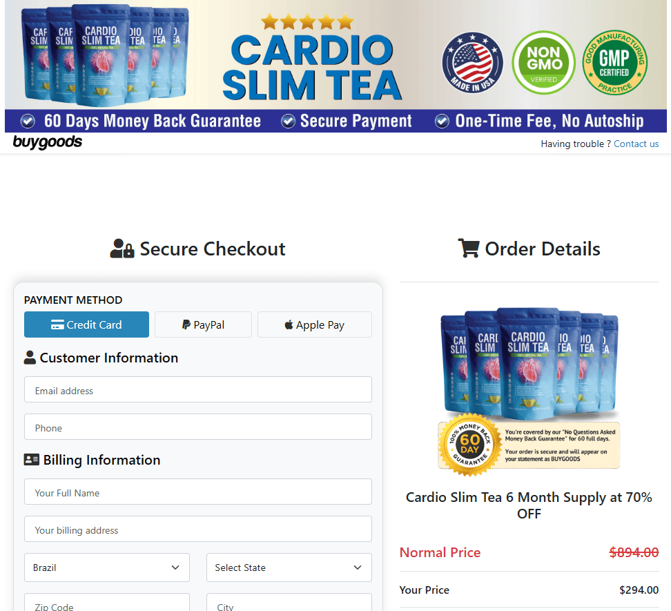 Cardio Slim Tea checkout preview